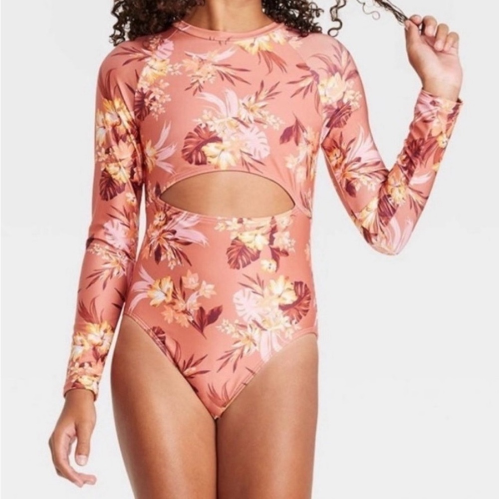 Art Class Girls Floral Long Sleeve Swimsuit